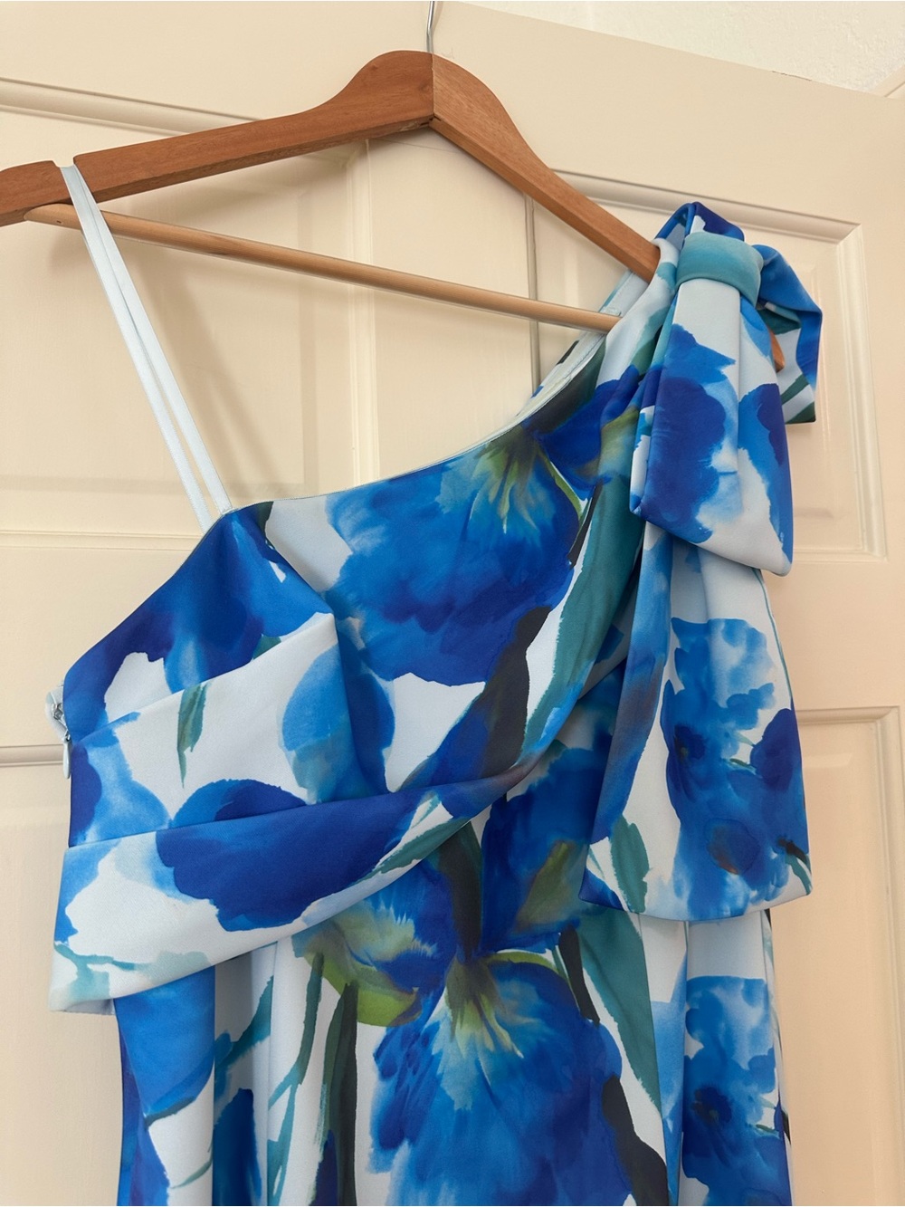 Adrianna Papell Blue Floral One-Shoulder Evening Dress - Picture 6 of 8